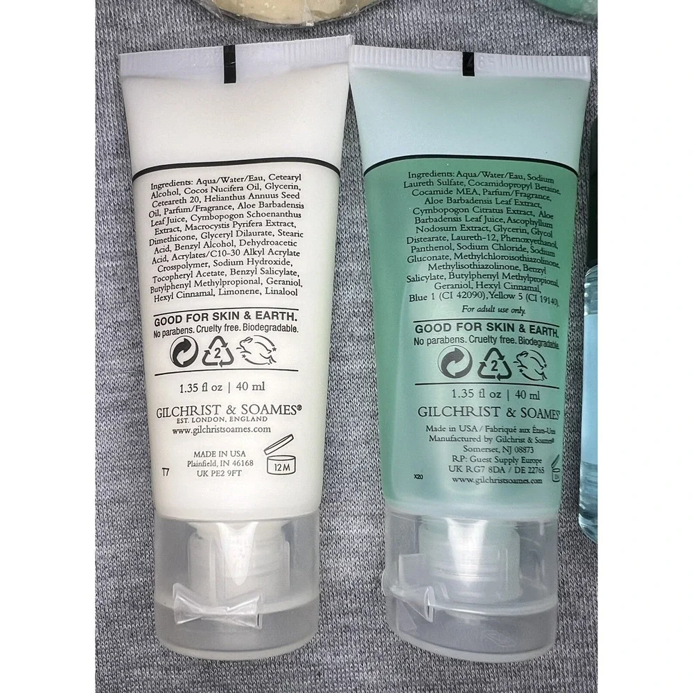 2 Gilchrist & Soames Soaps + Travel Size Body Wash, Lotion, Dental Rinse